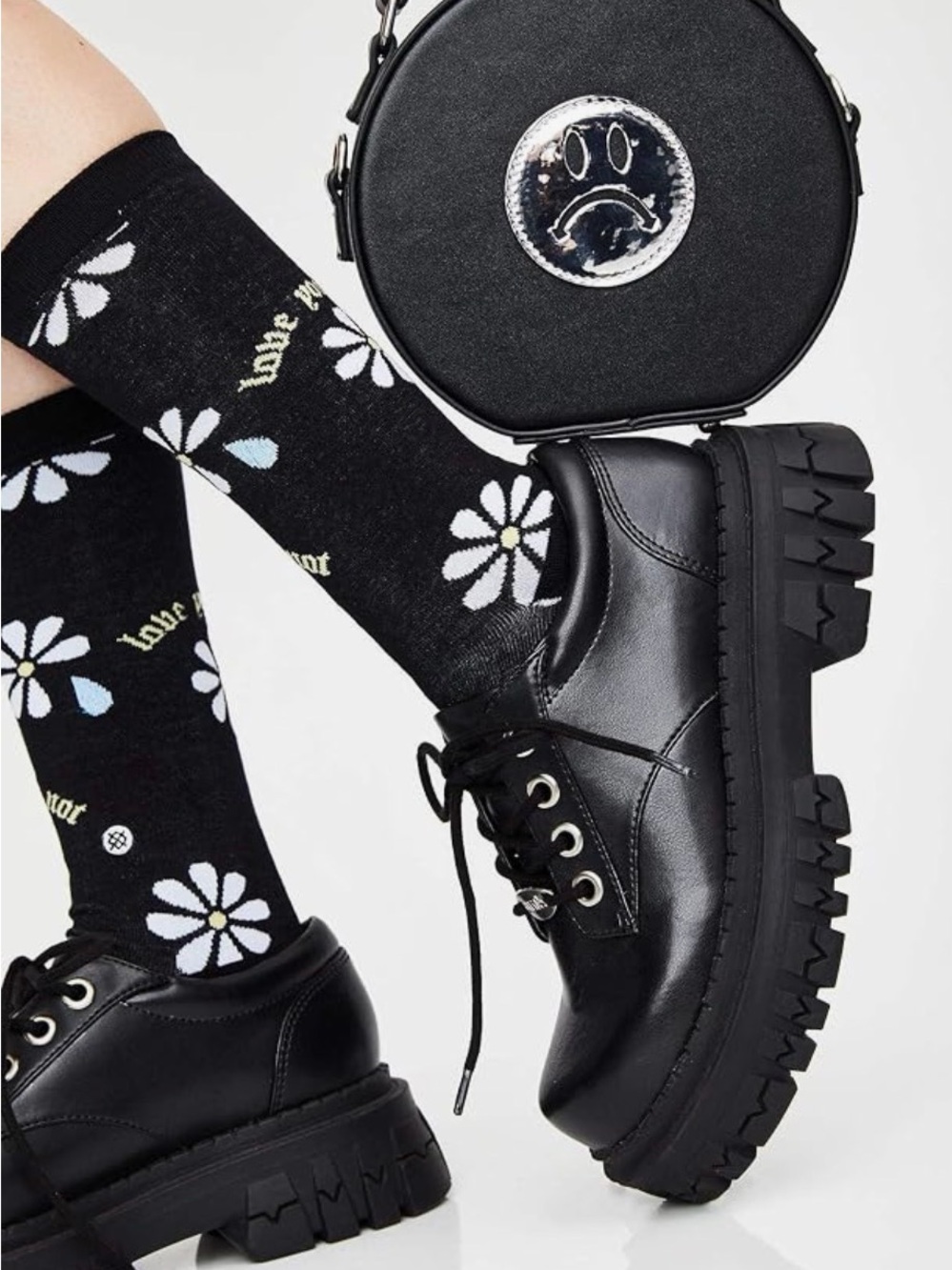 Dolls Kill Black Chunky Lace-Up Platform Oxfords, 9 M